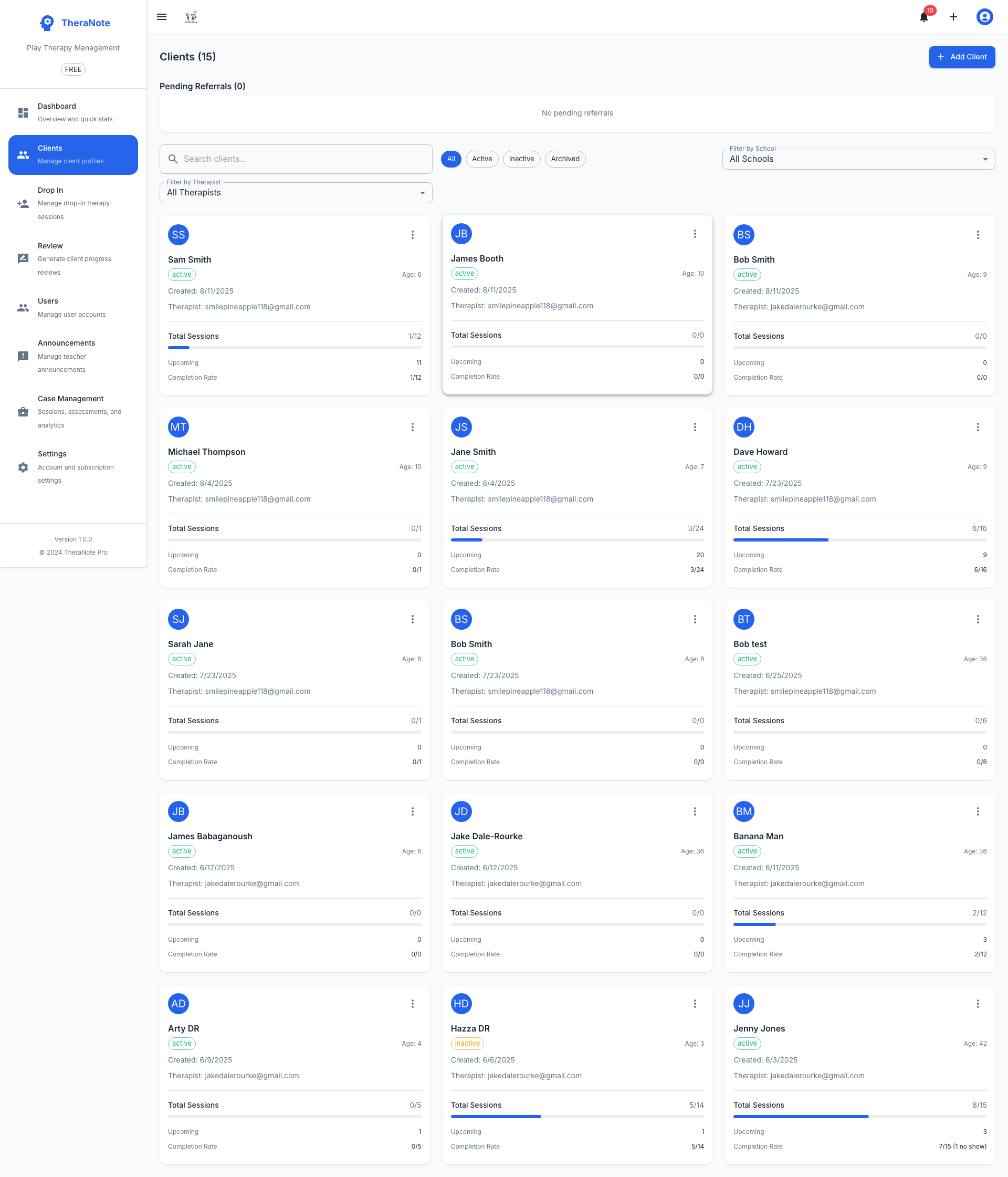 Client Management interface screenshot